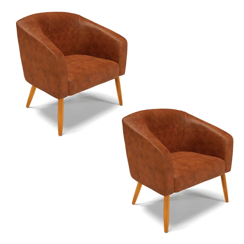 Poltrona Decorativa Pé Palito Castanho kit 2 Stella Sintético PU D03 - D'Rossi Nozes - DRossi