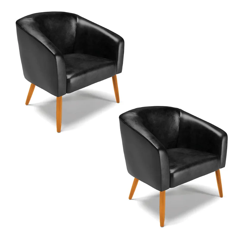 Poltrona Decorativa Pé Palito Castanho kit 2 Stella Sintético PU D03 - D'Rossi Preto - DRossi