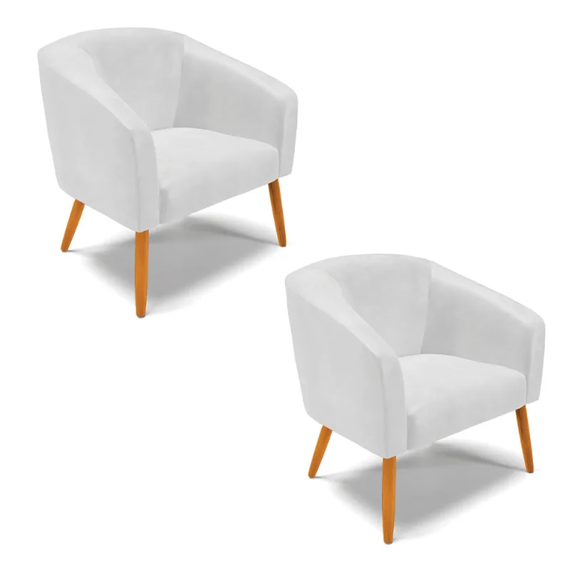 Poltrona Decorativa Pé Palito Castanho kit 2 Stella Sintético PU D03 - D'Rossi Branco - DRossi