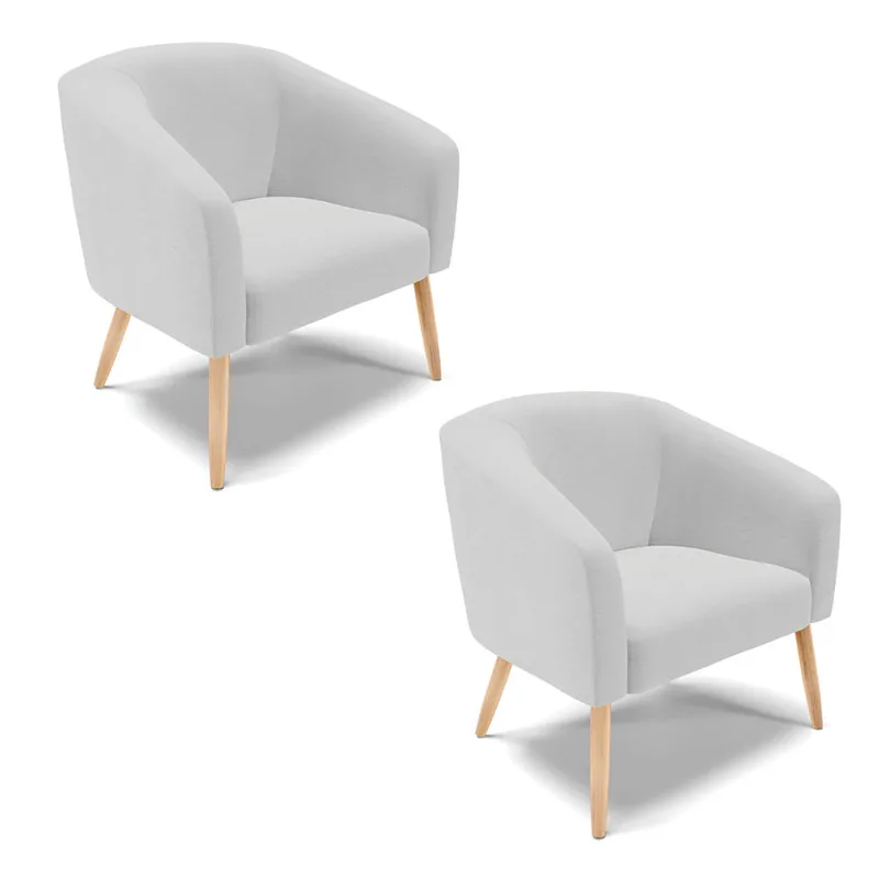 Poltrona Decorativa Pé Palito Natural Kit 2 Stella Linho Cinza D03 - D'Rossi - DRossi