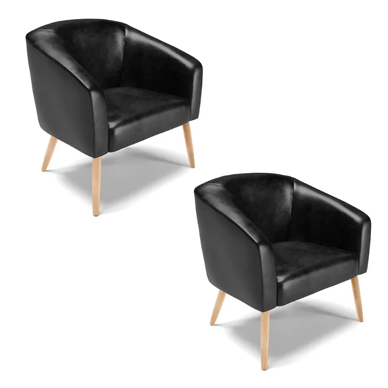 Poltrona Decorativa Pé Palito Natural Kit 2 Stella Sintético PU Preto D03 - D'Rossi - DRossi