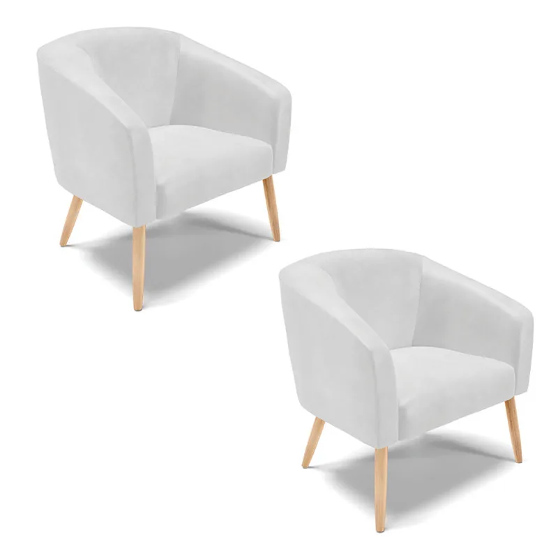 Poltrona Decorativa Pé Palito Natural kit 2 Stella Sintético PU Branco D03 - D'Rossi - DRossi
