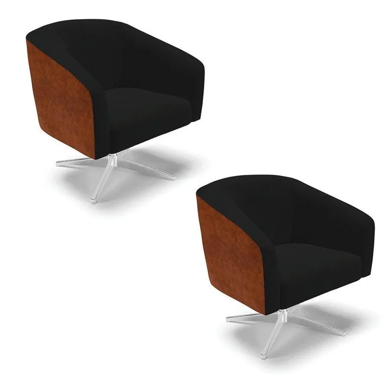 Kit 2 Poltronas Corano Nozes Com Linho Preto A79