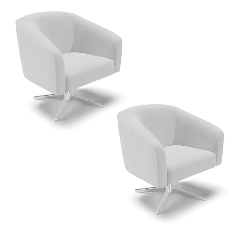 Poltrona Decorativa Giratória Cromada Kit 2 Stella Linho Cinza D03 - D'Rossi - DRossi