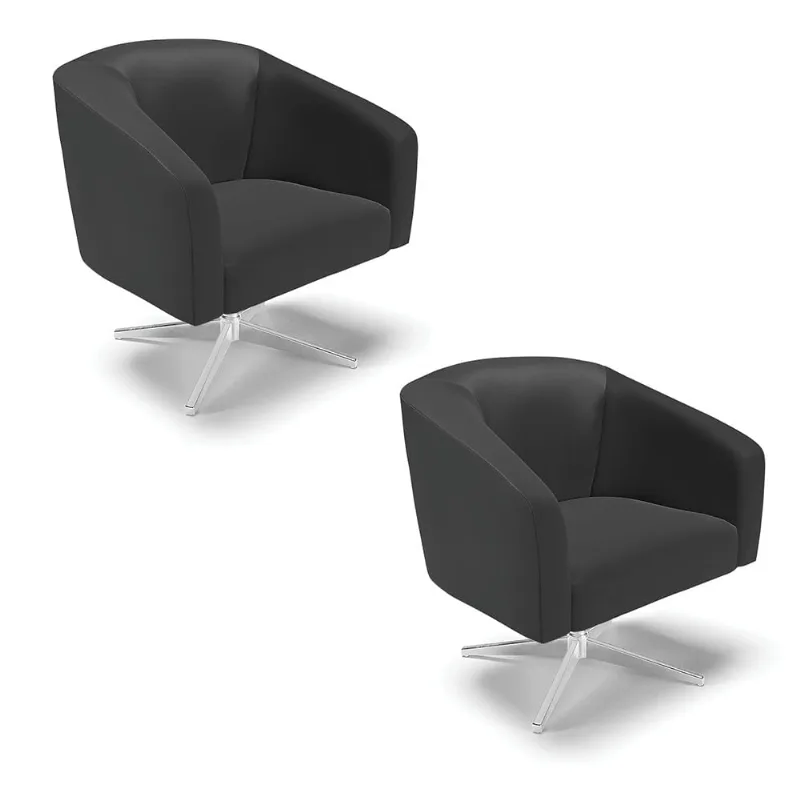 Poltrona Decorativa Giratória Cromada Kit 2 Stella Sintético Preto D03 - D'Rossi - DRossi