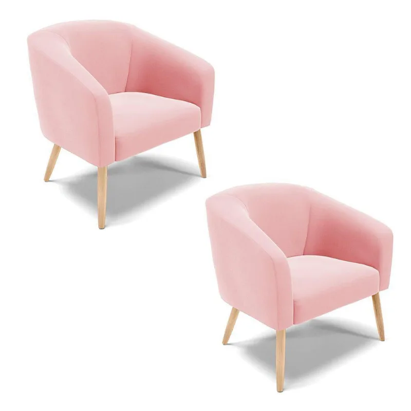 Kit 02 Poltronas Suede Pés Palito D'rossi Rosa Bebê