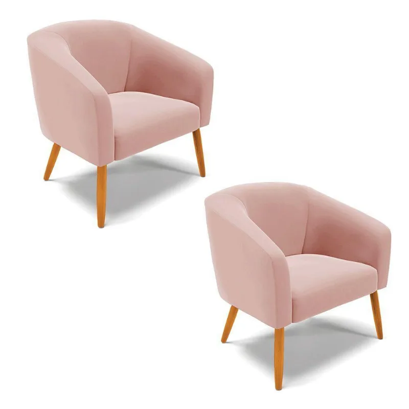 Kit 02 Poltronas Veludo Pés Palito Castanho Rose
