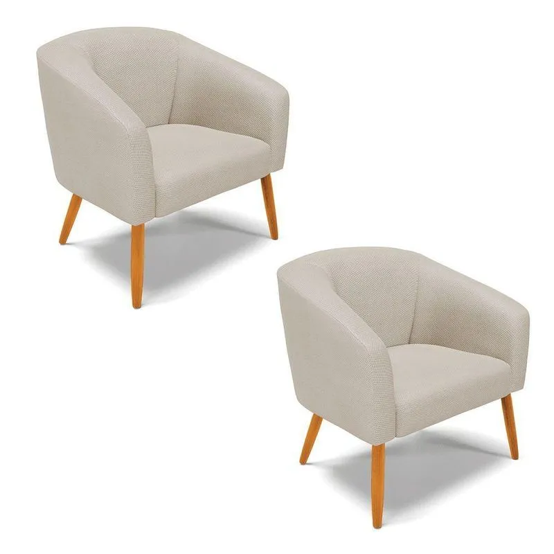 Kit 02 Poltronas Veludo Prata Pés Palito Castanho