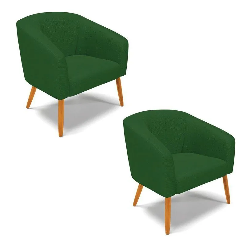 Kit 02 Poltronas Veludo Verde Pés Palito Castanho