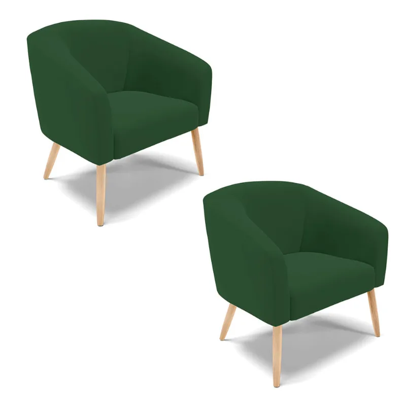 Poltrona Decorativa Pé Palito Natural Kit 2 Stella Veludo Verde D03 - D'Rossi - DRossi
