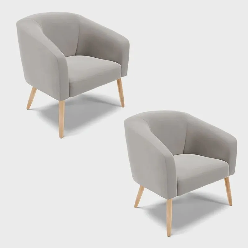 Kit 02 Poltronas Stella Veludo Cinza Pés Palito Natural - D'Rossi