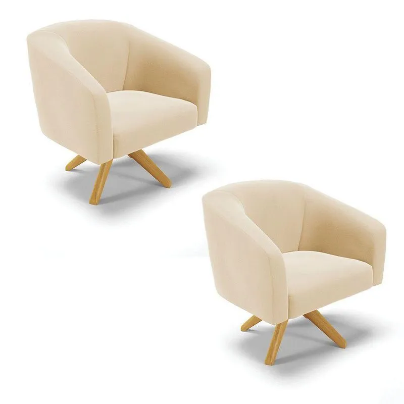 Kit 02 Poltronas Giratória Stella Suede Bege