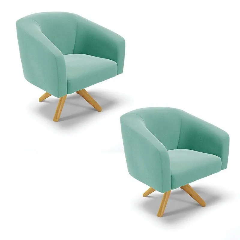 Kit 02 Poltronas Giratória Stella Suede Azul Turquesa