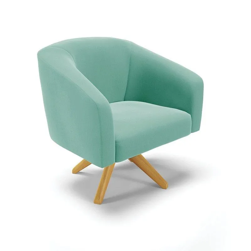 Poltrona Giratória Stella Suede Azul Turquesa