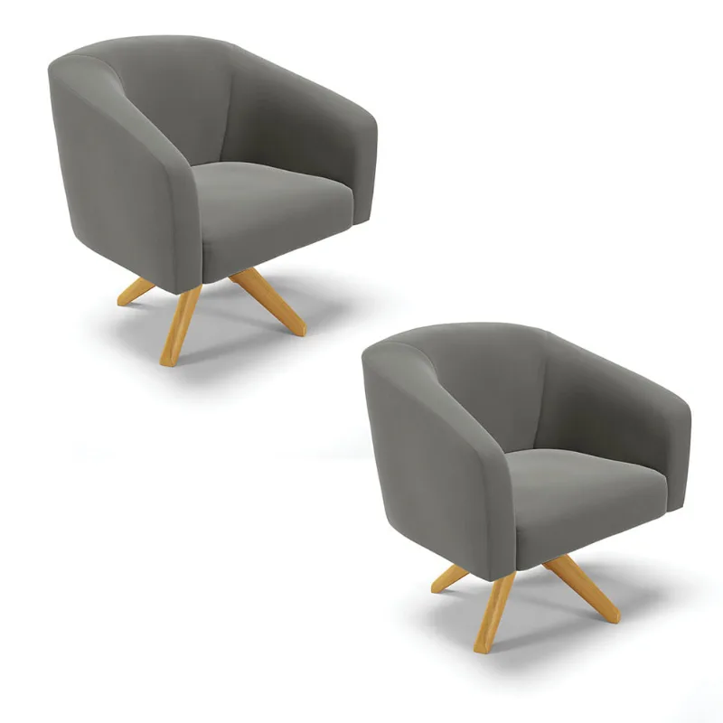 Poltrona Decorativa Giratória MA30 Kit 2 Stella Suede Grafite D03 - D'Rossi - DRossi