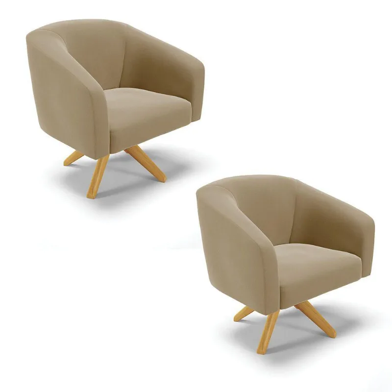 Kit 02 Poltronas Giratória Stella Suede Marrom Rato