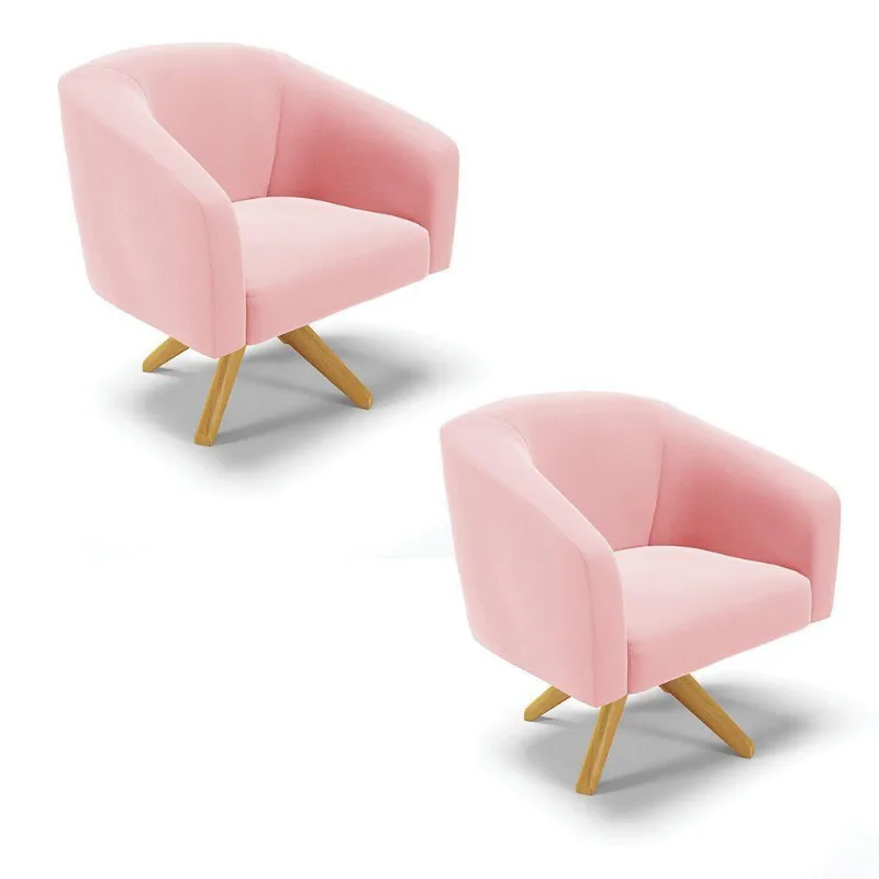 Kit 02 Poltronas Giratória Stella Suede Rosa Bebê