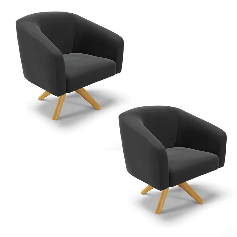 Poltrona Decorativa Giratória MA30 Kit 2 Stella Veludo Preto D03 - D'Rossi - DRossi