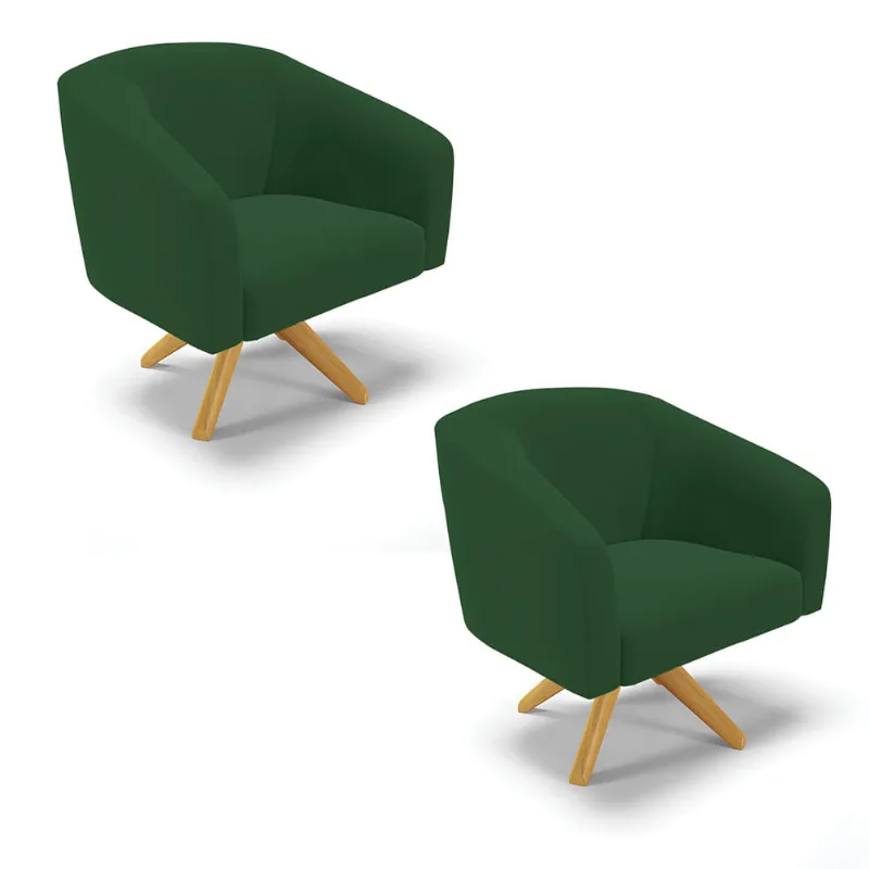 Poltrona Decorativa Giratória MA30 Kit 2 Stella Veludo Verde D03 - D'Rossi - DRossi