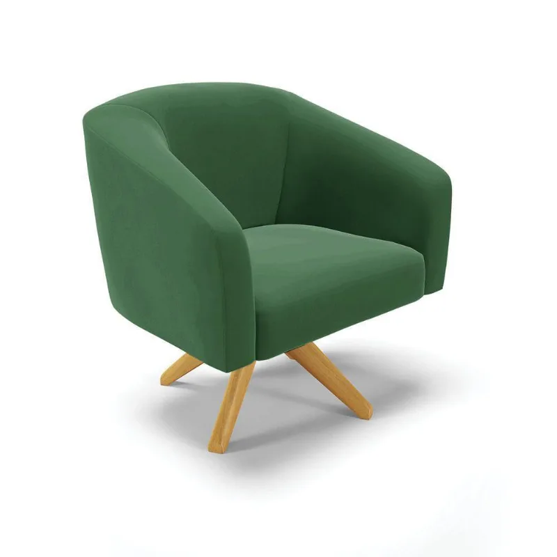 Poltrona Giratória Stella Veludo Base Madeira Ma30 Verde