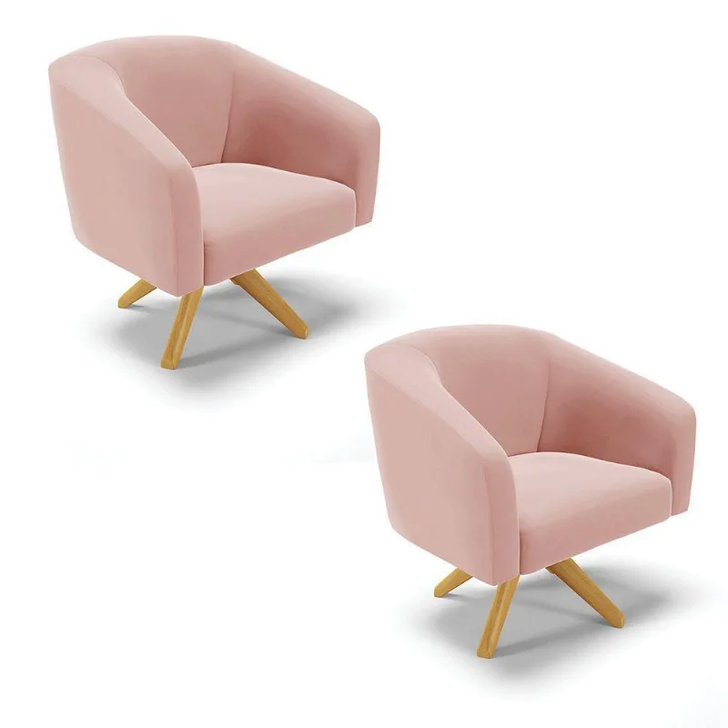 Kit 02 Poltronas Giratória Stella Veludo Rose