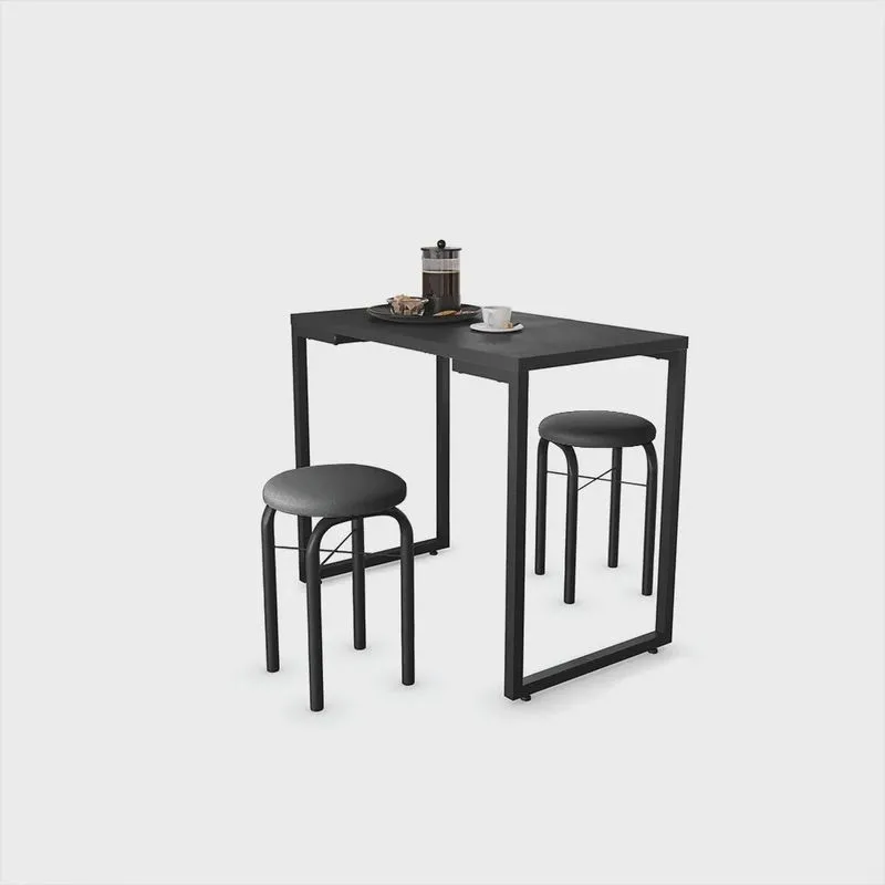 Mesa de Cozinha Porto Preto 90 cm com 02 Banquetas Manu Corino Preto - D'Rossi