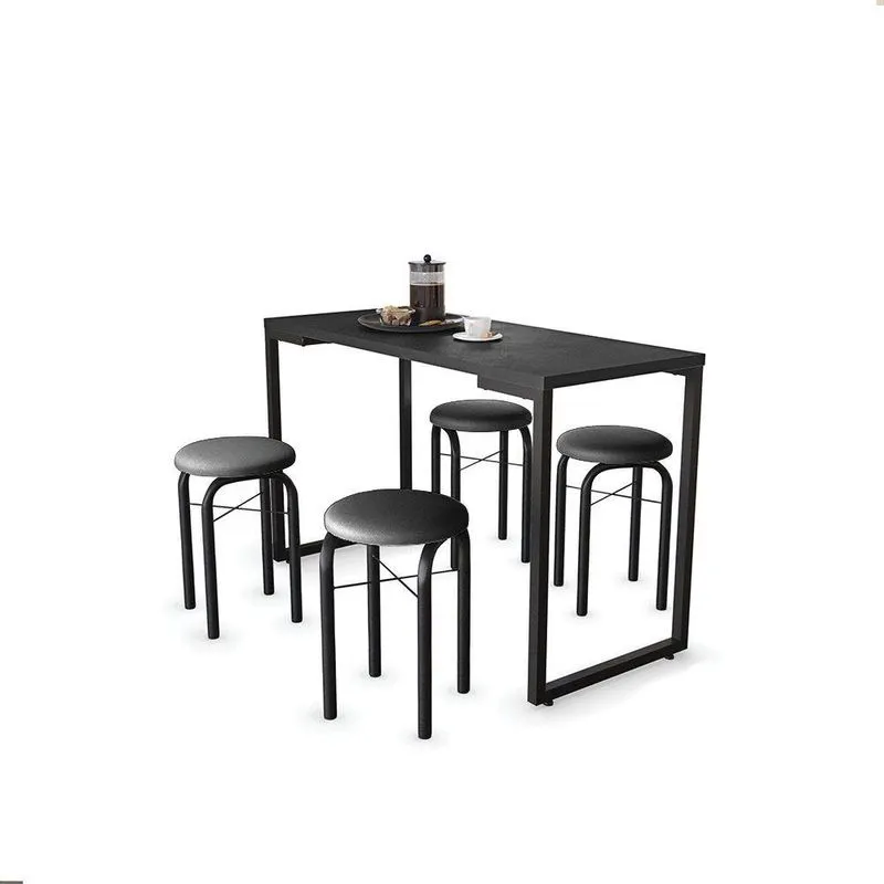 Mesa Multiuso Preto 120 Cm Com 04 Banquetas Corino Preto