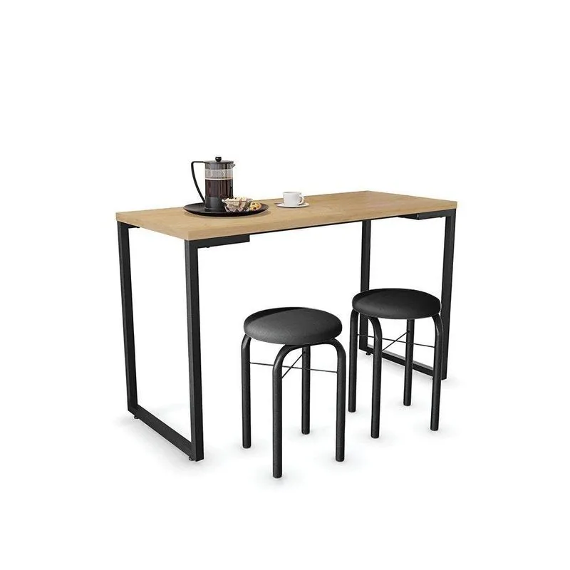 Mesa Multiuso 120 Cm Com 02 Banquetas Corino Preto