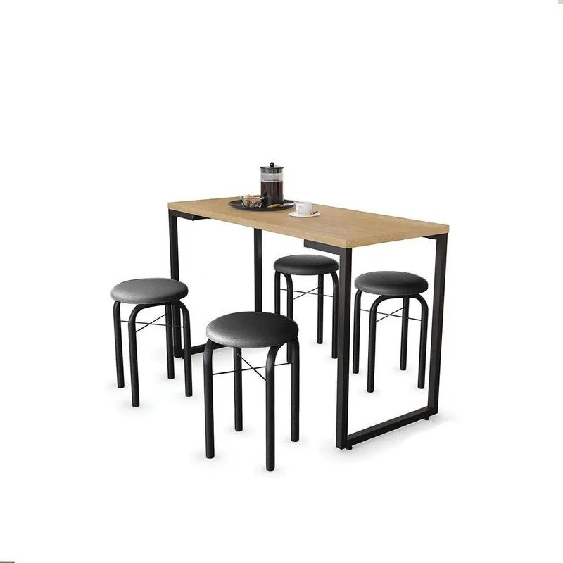 Mesa Multiuso 120 Cm Com 04 Banquetas Corino Preto