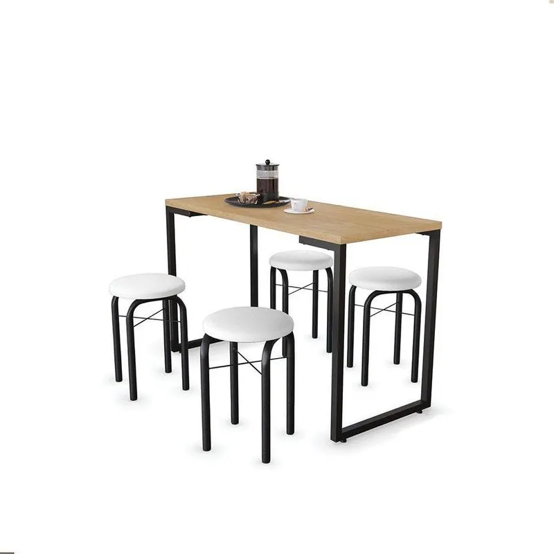 Mesa Multiuso 120 Cm Com 04 Banquetas Corino Branco
