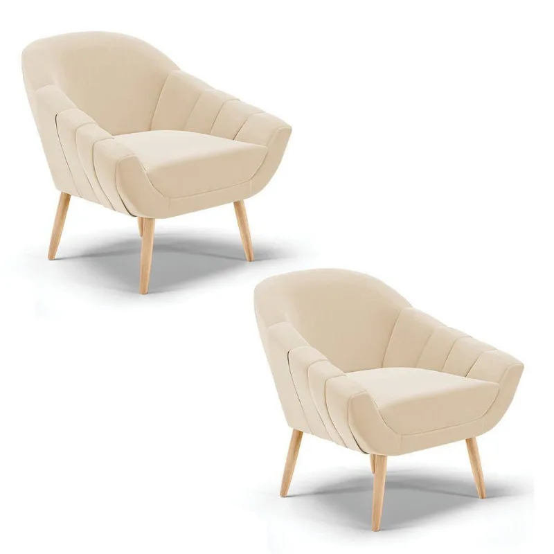 Kit 02 Poltronas Giovana Suede Natural Bege