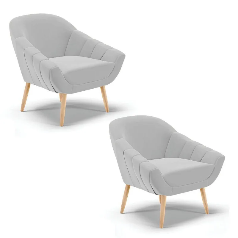 Kit 02 Poltronas Giovana Suede Natural Cinza