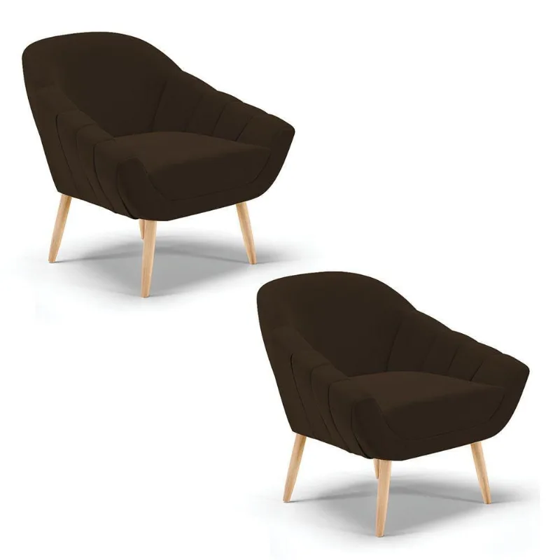 Kit 02 Poltronas Giovana Suede Natural Marrom