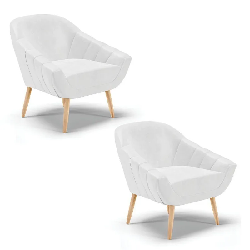 Kit 02 Poltronas Giovana Corano Natural Branco