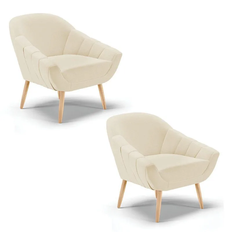 Kit 02 Poltronas Giovana Linho Natural A19 Bege