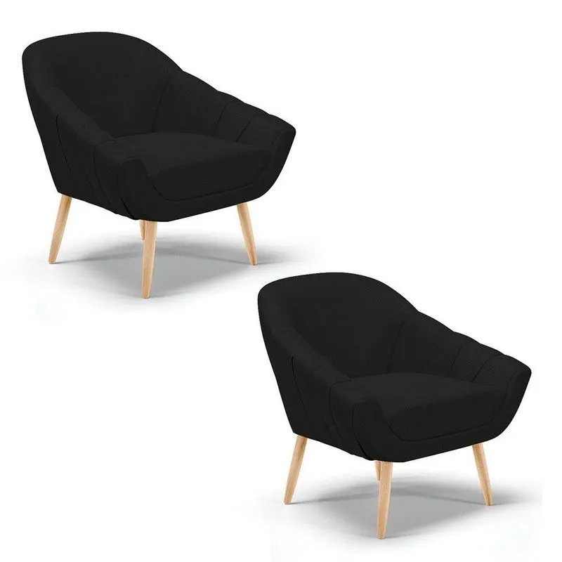 Kit 02 Poltronas Giovana Veludo Preto Luxo Natural