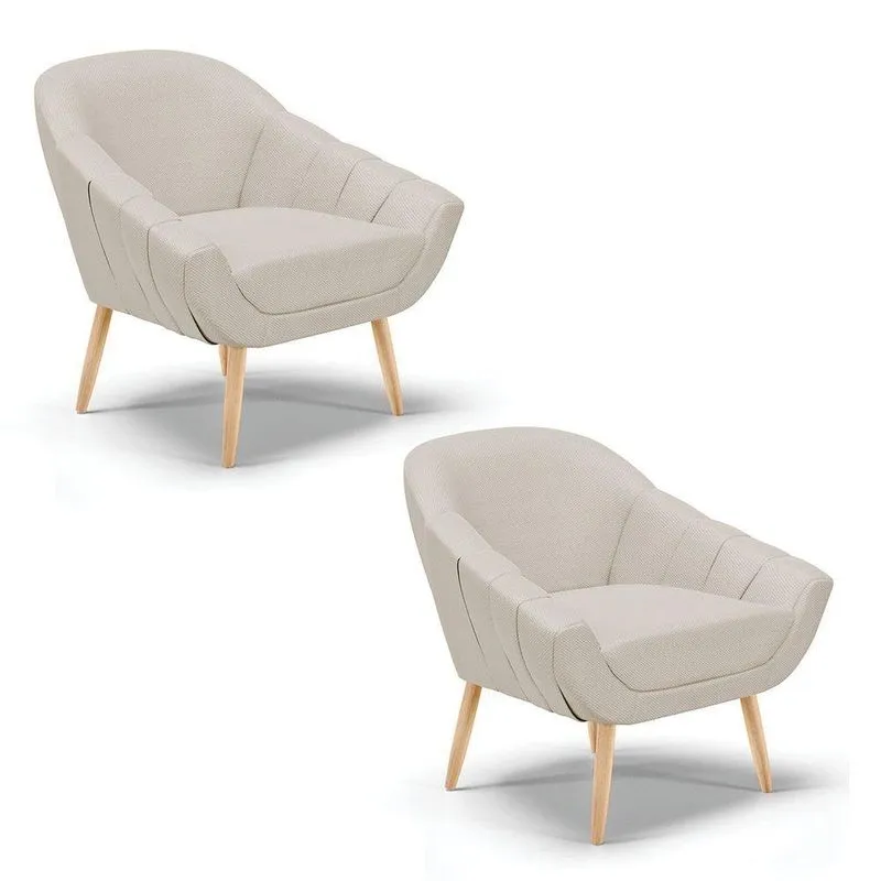 Kit 02 Poltronas Giovana Veludo Luxo Natural Prata