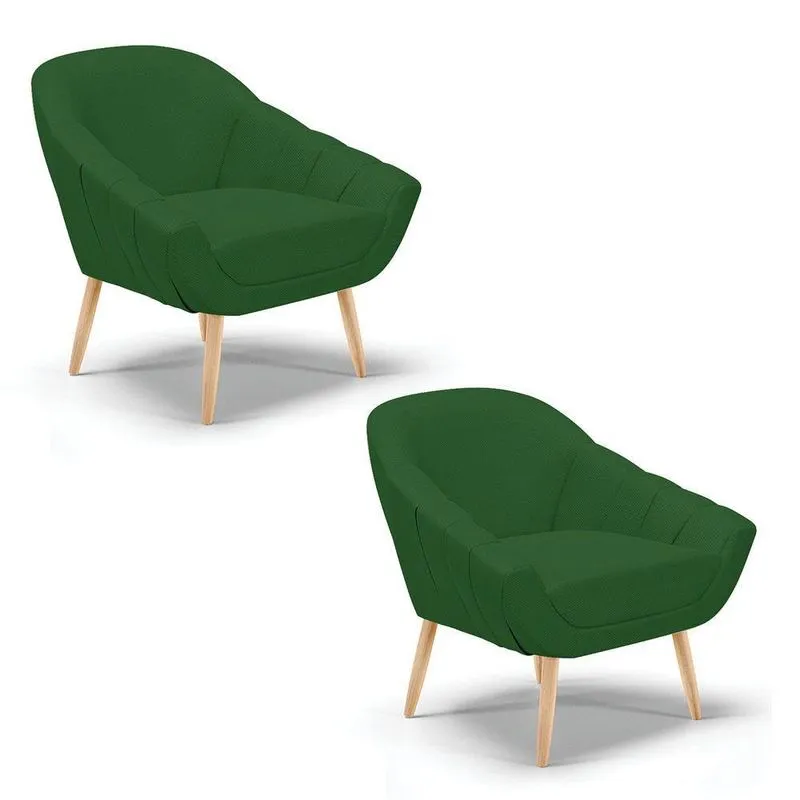 Kit 02 Poltronas Giovana Veludo Luxo Natural Verde