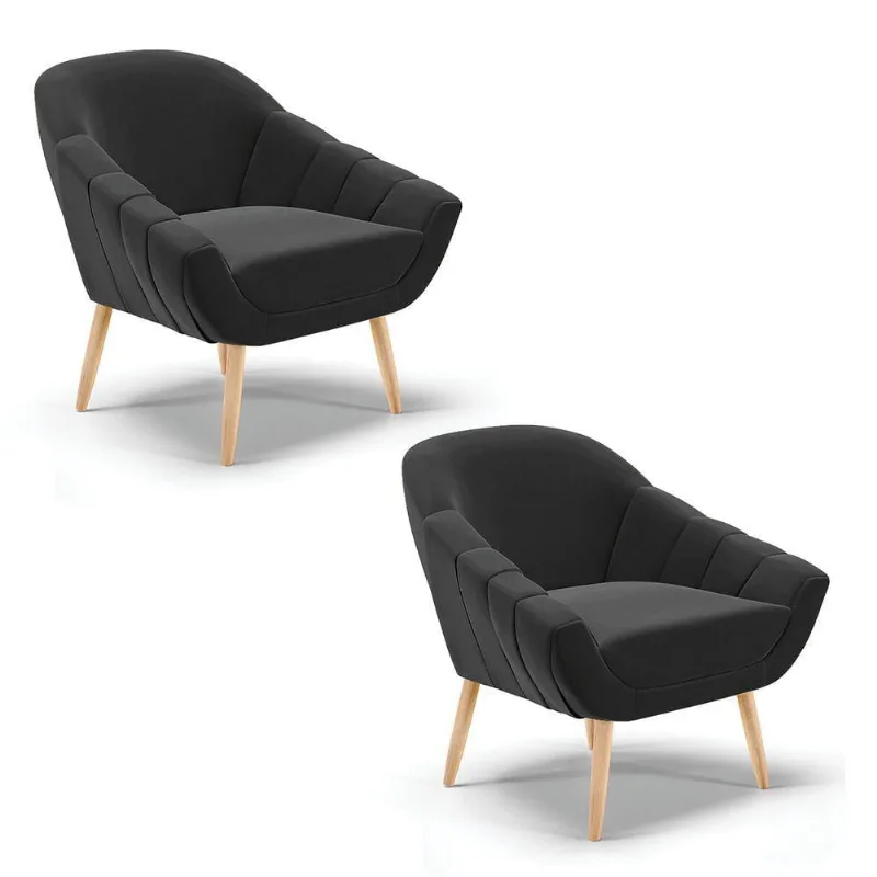 Kit 02 Poltronas Giovana Veludo Natural Preto