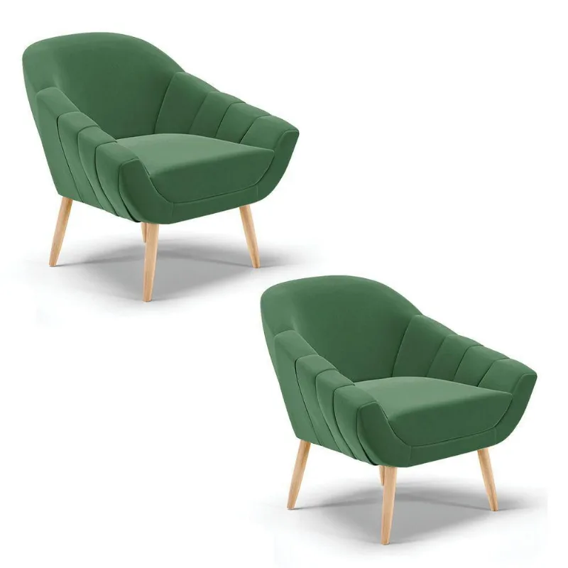 Kit 02 Poltronas Giovana Veludo Natural Verde
