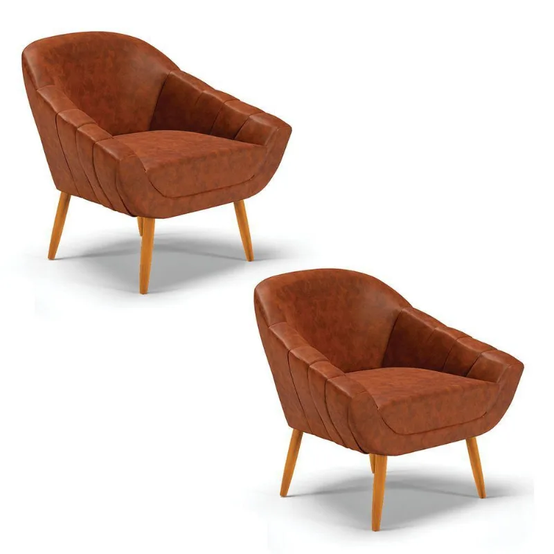 Kit 02 Poltronas Giovana Corano Castanho Nozes