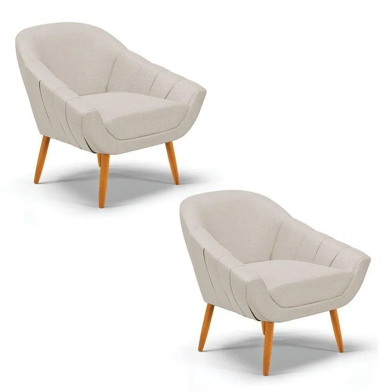 Kit 02 Poltronas Giovana Veludo Prata Luxo Castanho