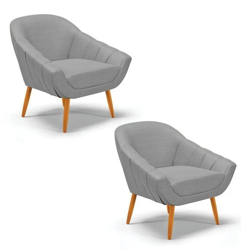 Kit 02 Poltronas Giovana Veludo Luxo Castanho Grafite