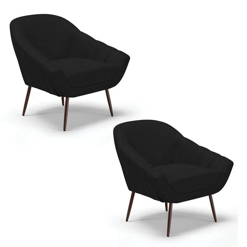 Kit 02 Poltronas Veludo Pés Palito Ferro A81 Preto