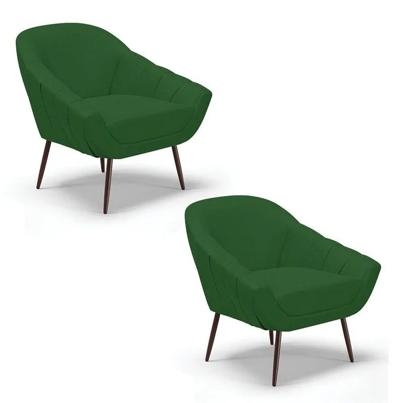 Kit 02 Poltronas Veludo Pés Palito Ferro A136 Verde