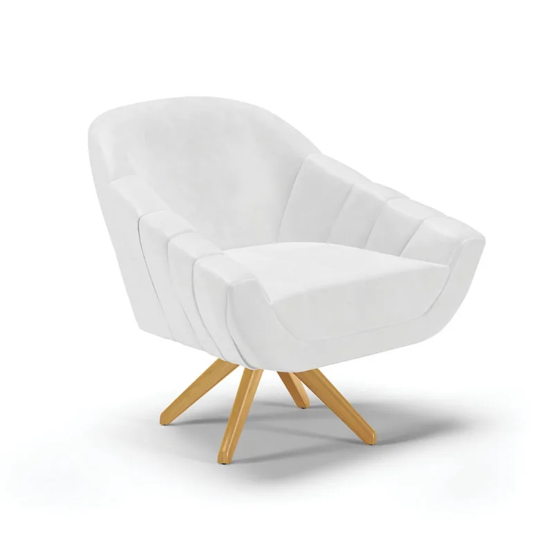 Poltrona Giratória Giovana Corano Base Madeira MA30 - D'Rossi Branco - DRossi