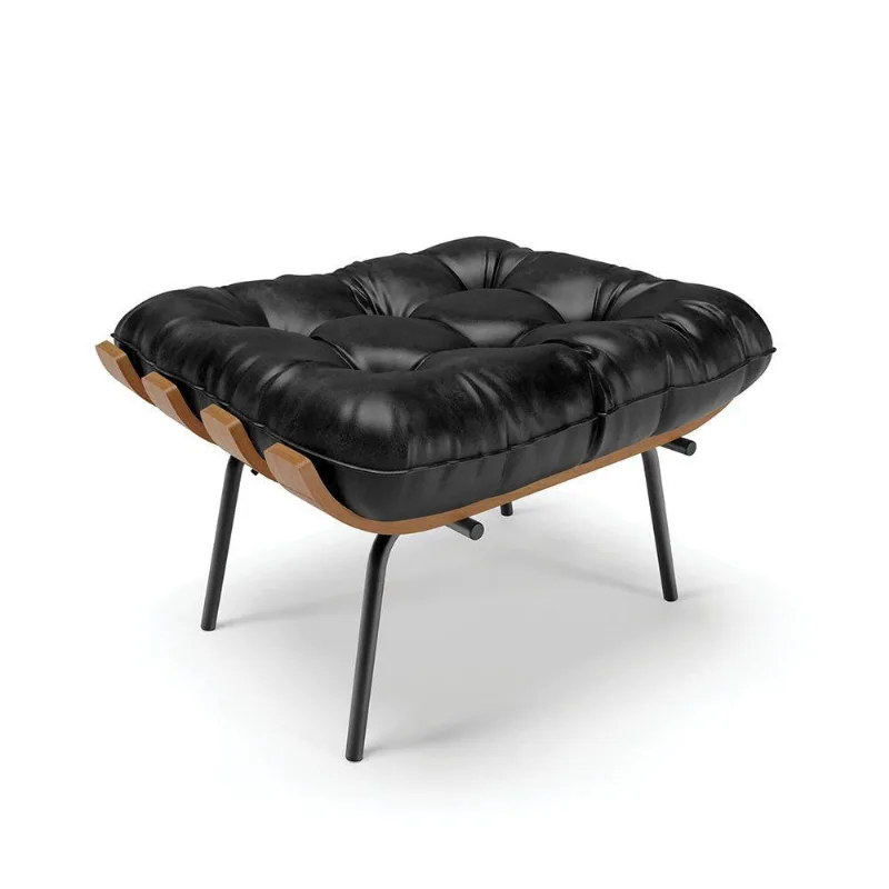 Puff Costela Corano Base Metálica Preto - D'Rossi Cor Preto