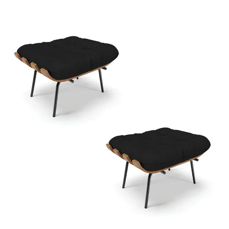 Kit 02 Puffs Costela Veludo Luxo A81 Preto