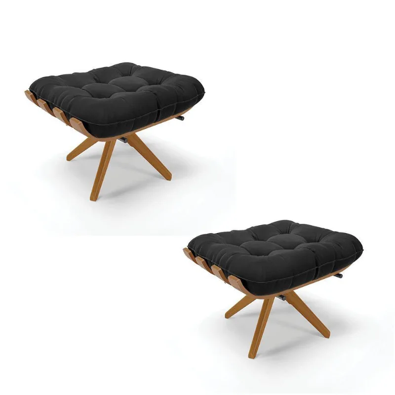 Kit 02 Puffs Giratório Suede Base Madeira - D'rossi Preto