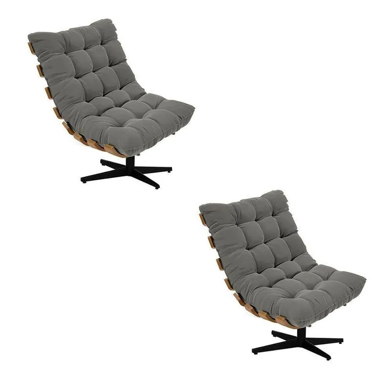 Kit 02 Poltronas Giratória Suede Base Preto D'rossi Grafite